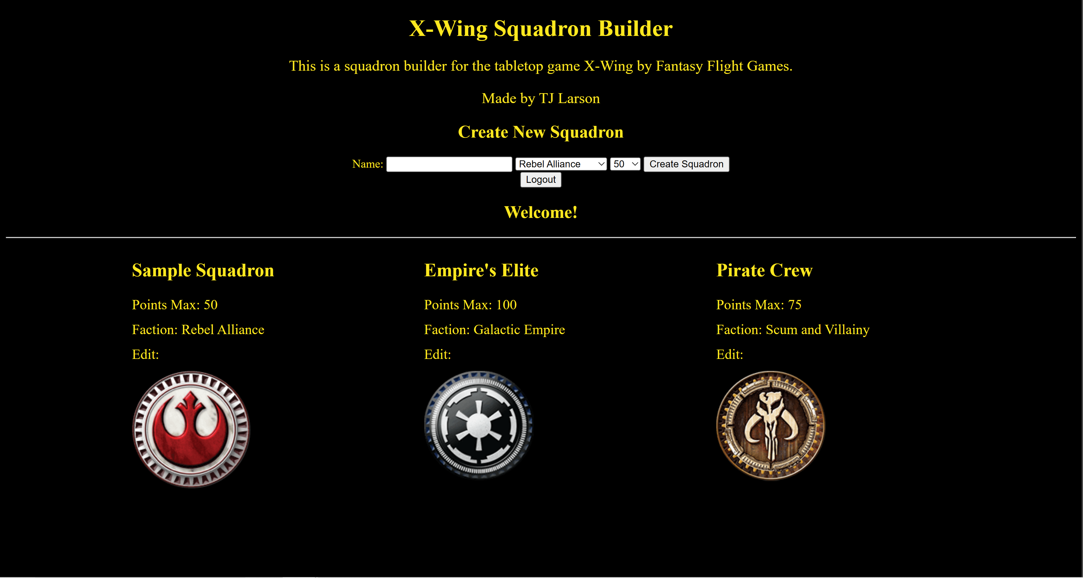 X-Wing Squadron Builder Homepage